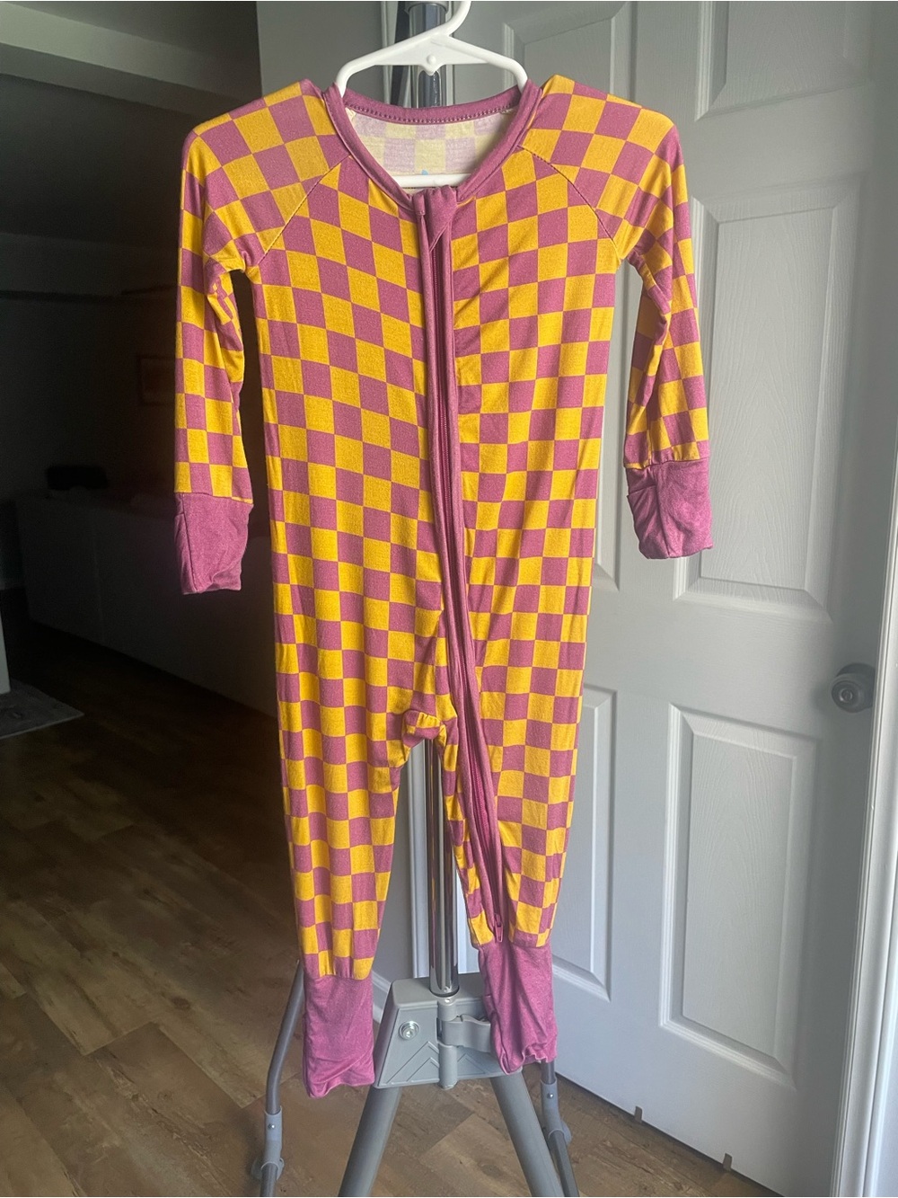 Little One Shop Checker Zip bamboo Pajamas